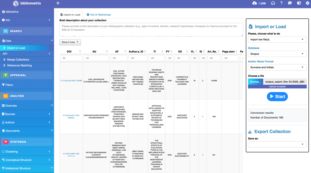 Data Upload in the Biblioshiny Interface